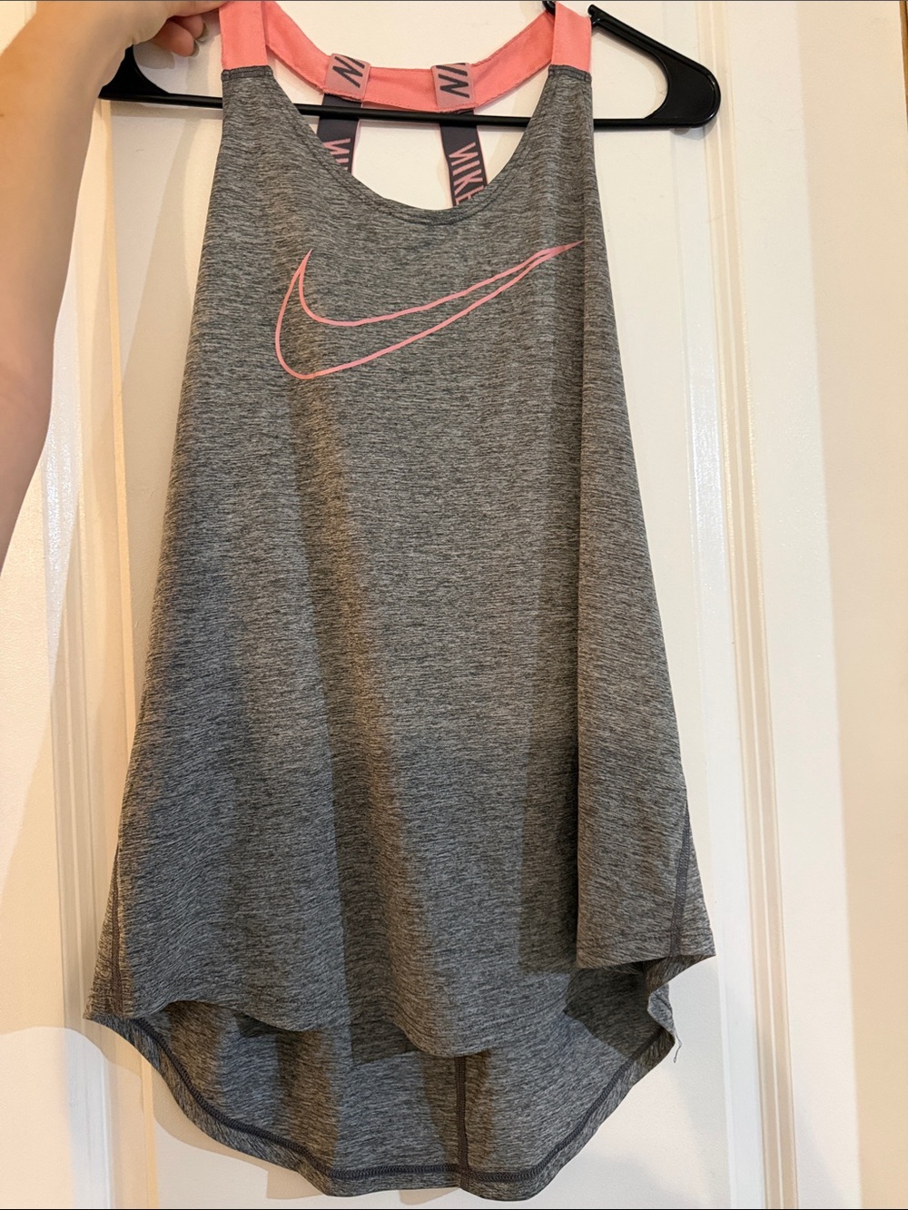 Nike Gray Athletic Tank with Pink Swoosh and Straps